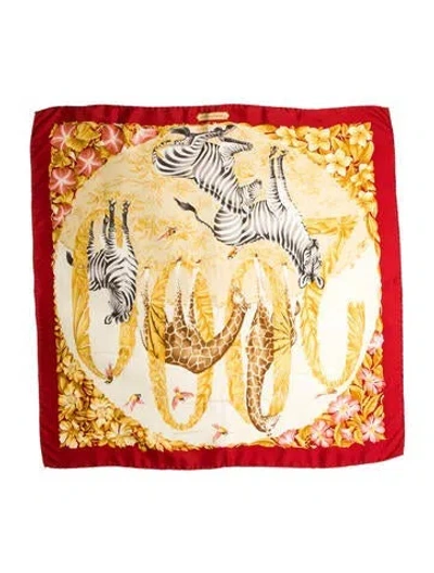 Pre-owned Ferragamo Silk Printed Scarf In Red