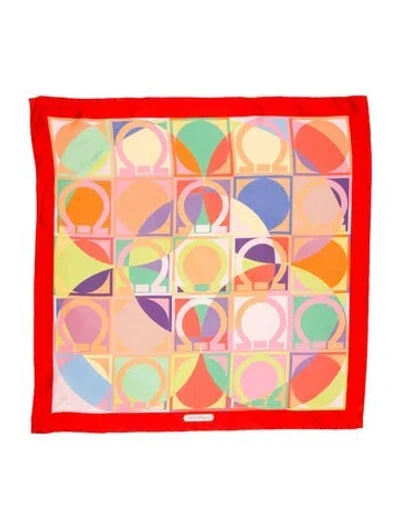 Pre-owned Ferragamo Silk Printed Scarf In Red