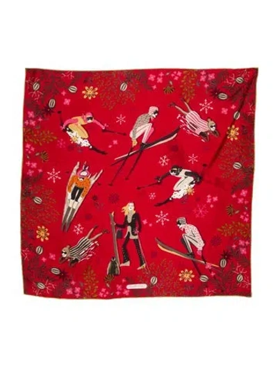 Pre-owned Ferragamo Silk Printed Scarf In Red