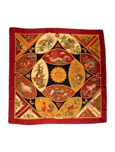 Pre-owned Ferragamo Silk Printed Scarf In Red