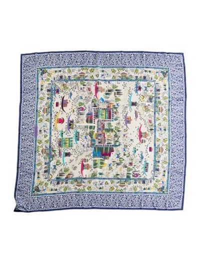 Pre-owned Ferragamo Silk Printed Scarf W/ Tags In Blue