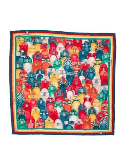 Pre-owned Ferragamo Silk Printed Scarf W/ Tags In Red