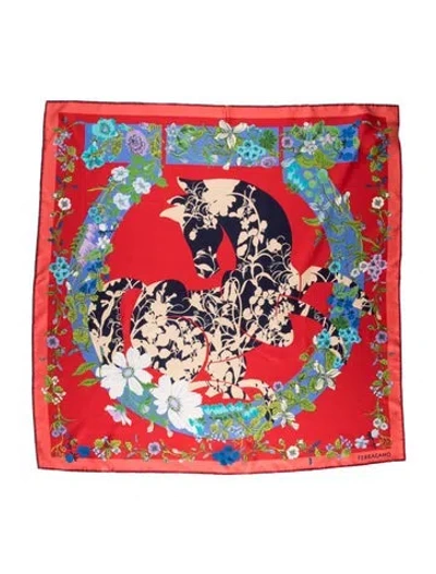 Pre-owned Ferragamo Silk Printed Scarf W/ Tags In Red