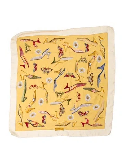 Pre-owned Ferragamo Silk Printed Scarf In Yellow