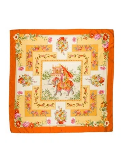 Pre-owned Ferragamo Silk Printed Scarf In Yellow