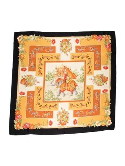 Pre-owned Ferragamo Silk Printed Scarf In Yellow