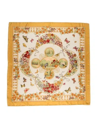 Pre-owned Ferragamo Silk Printed Scarf In Yellow