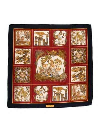 Pre-owned Ferragamo Silk Printed Shawl In Blue