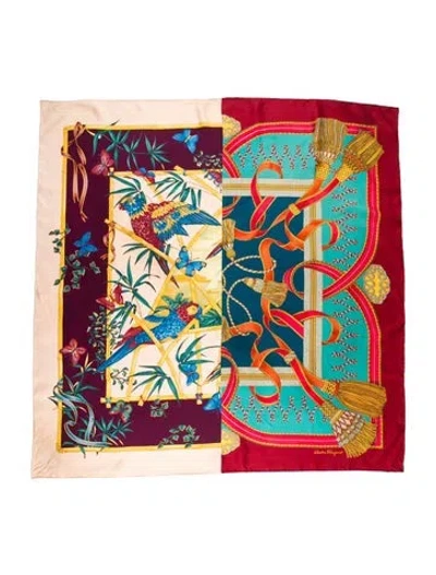 Pre-owned Ferragamo Silk Printed Shawl In Neutral