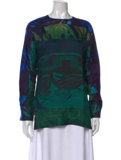 Pre-owned Ferragamo Silk Printed Top In Green