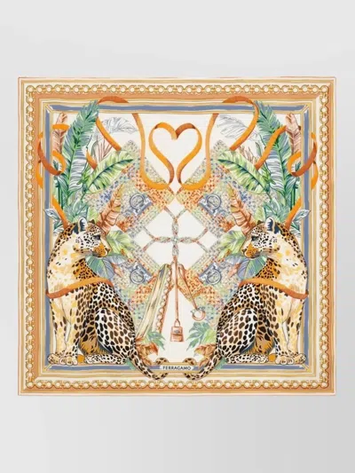 Ferragamo Silk Scarf Felini Print Animal Motif