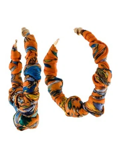 Pre-owned Ferragamo Silk Scarf Hoop Earrings In Multi