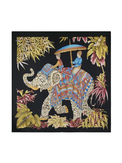 Ferragamo Silk Scarf With Elephant Design In Black