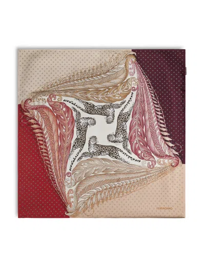 Ferragamo Silk Scarf With Feathers And Animal Motifs In Multi