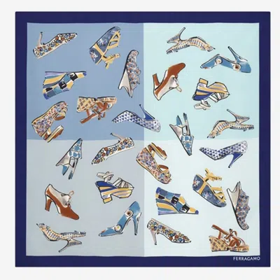 Ferragamo Silk Scarf With Genio Print In Blue