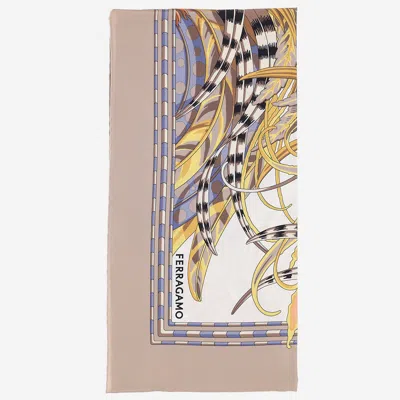 Ferragamo Silk Scarf With Rooster Print In Brown
