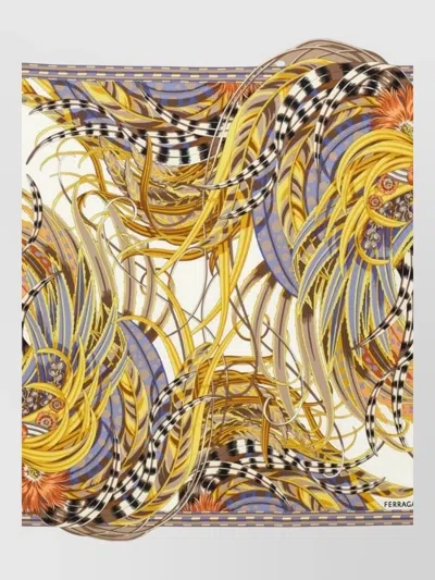 Ferragamo Silk Square Foulard Lightweight Colorful Print In Multi