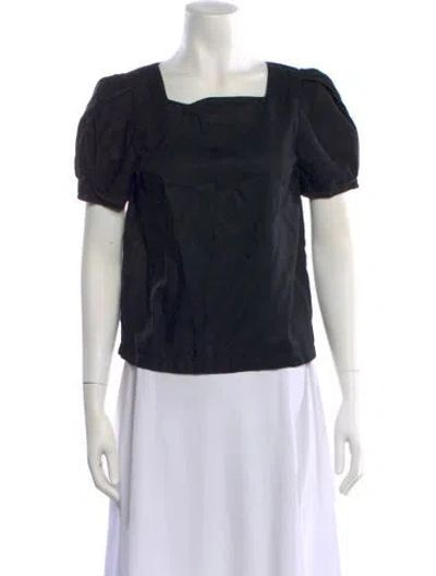 Pre-owned Ferragamo Silk Square Neckline Blouse In Black