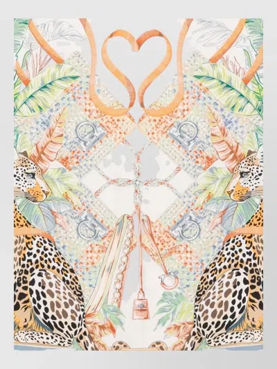 Ferragamo Silk Square Scarf Leopard Floral Tropical In Multi