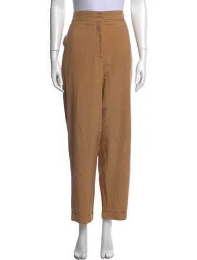 Pre-owned Ferragamo Silk Straight Leg Pants In Brown