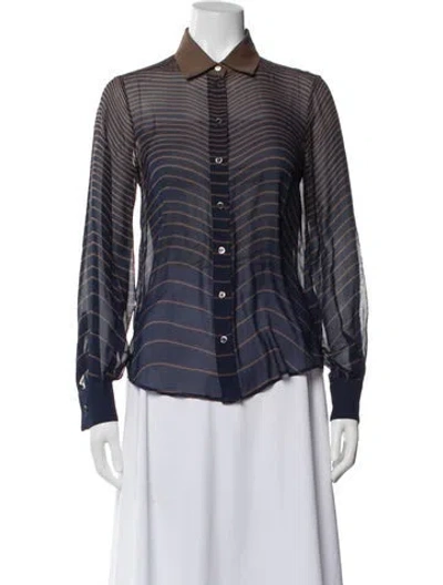Pre-owned Ferragamo Silk Striped Blouse In Blue