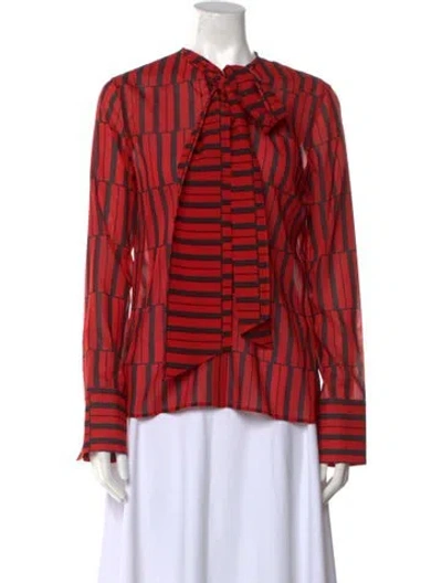 Pre-owned Ferragamo Silk Striped Blouse In Red