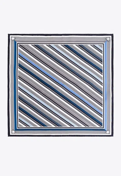 Ferragamo Silk Striped Pocket Square In Brown