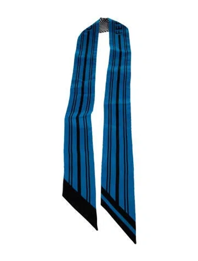 Pre-owned Ferragamo Silk Striped Scarf W/ Tags In Blue