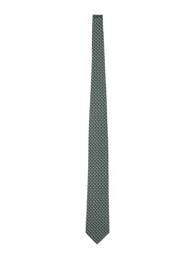 Ferragamo Slim Patterned Silk Tie In Green