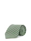 Ferragamo Printed Silk Tie With Interlocking Gancini And Regimental Stripes In Green