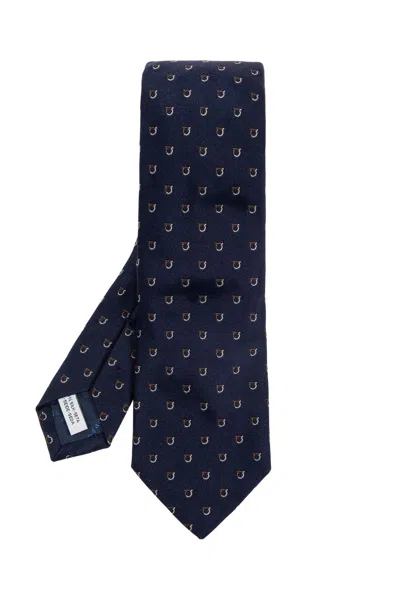 Ferragamo Gancini Bicolor Jacquard Tie Ties And Bow Ties Blue
