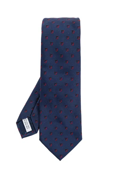Ferragamo Two-tone Gancini Jacquard Alaska Silk Tie In Blue
