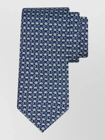 Ferragamo Silk Tie Frog And Lily Pad Motif In Blue