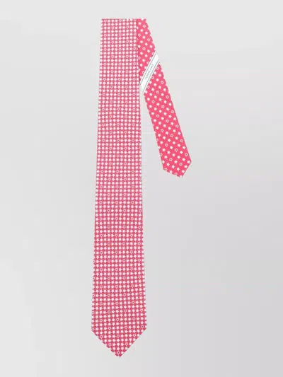 Ferragamo Silk Tie Slim Design Houndstooth Pattern In Pink