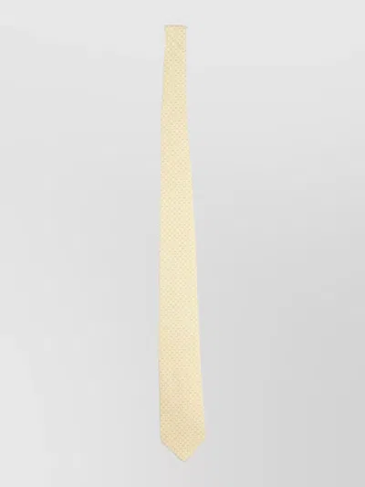Ferragamo Silk Tie Slim Design Textured Pattern In Neutral