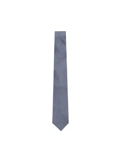 Ferragamo Silk Tie With Gancini And Hearts Print