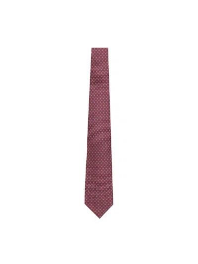 Ferragamo Silk Tie With Gancini And Hearts Print In Multi
