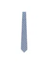 Ferragamo Silk Tie With Gancini Chain Print In Blue