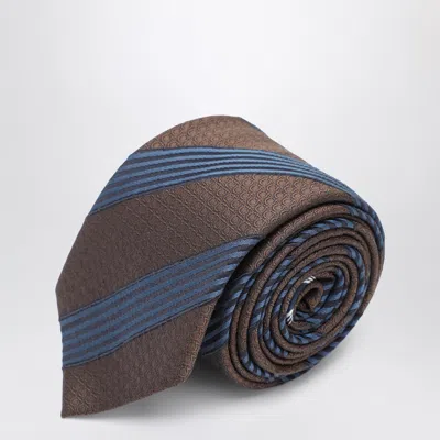 Ferragamo Silk Tie With Gancini Print And Diagonal Stripes In Multi