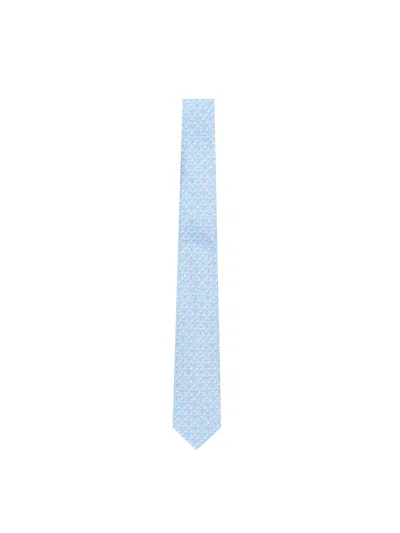 Ferragamo Silk Tie With Golf Print In Blue