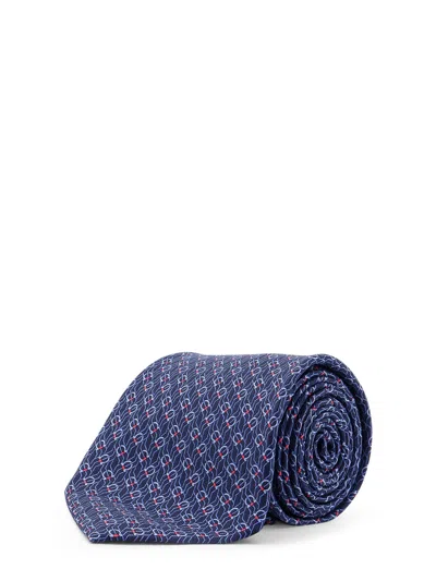 Ferragamo Silk Tie With Tetris Print In Blue