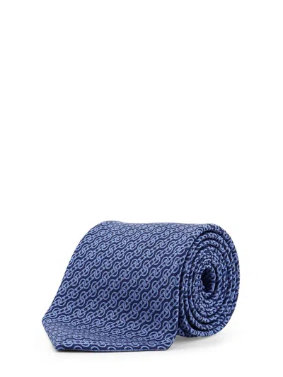 Ferragamo Silk Tie With Trofeo Print In Blue