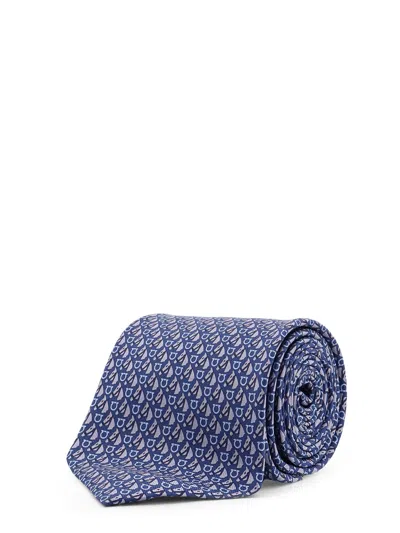 Ferragamo Silk Tie With Varenne Print In Blue