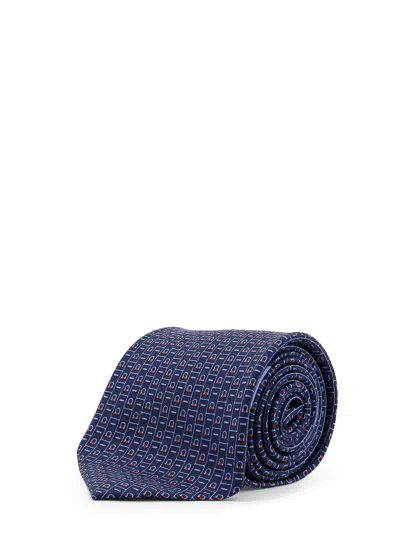 Ferragamo Silk Tie With Viva Print In Blue