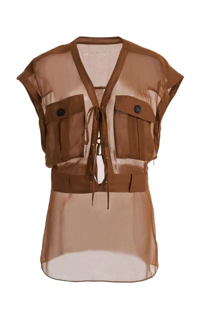 Ferragamo Silk Top In Brown