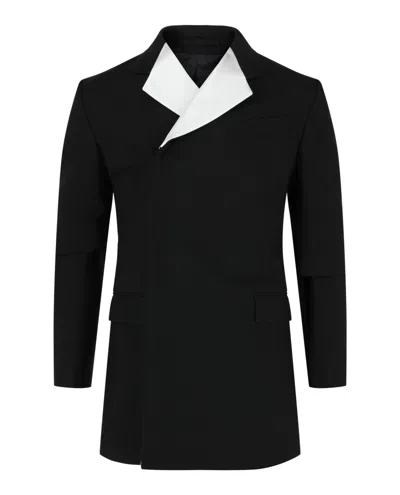 Ferragamo Silk Trimmed Double-breasted Blazer In Black