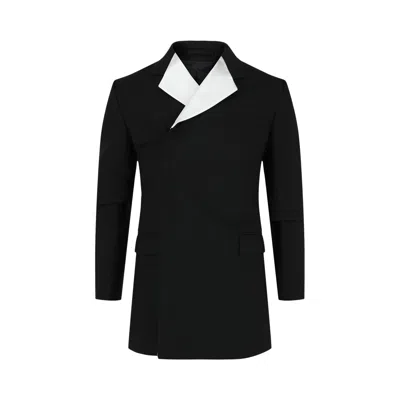 Pre-owned Ferragamo Silk Trimmed Double-breasted Blazer 'black' | Men's Size 48