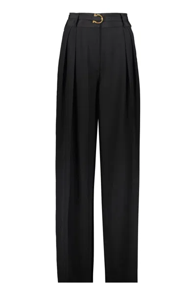 Ferragamo Silk Trousers In Black