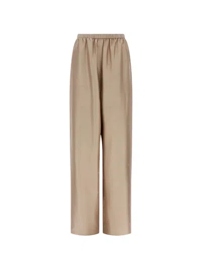 Ferragamo Silk Trousers In Brown