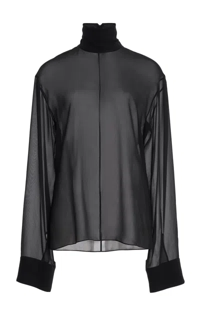 Ferragamo Silk Turtleneck Top In Black